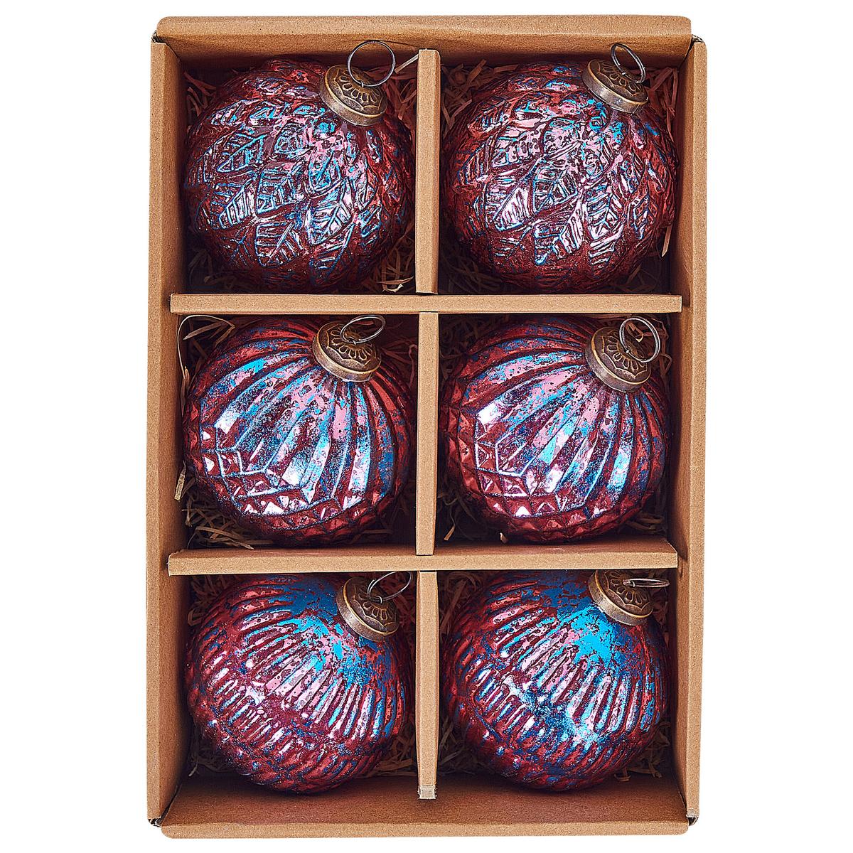 WEIHNACHTSKUGEL 6er Set Glas Rosa Astral - Blau/Pink, Glas (11/14/11cm) - Beliani