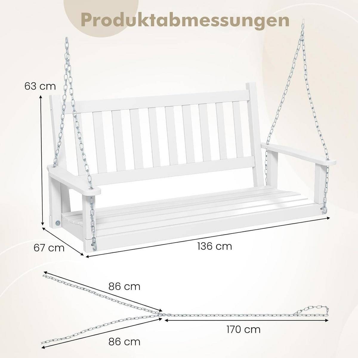 HÄNGEBANK Weiß - Weiß, Holz (136/63/67cm) - COSTWAY