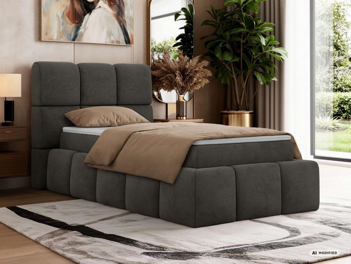 BOXBETT NIRA 90/200 - Dunkelgrau Velvet - Topper Visco - H3 - Dunkelgrau/Anthrazit, Kunststoff/Textil (90/200cm) - MKS