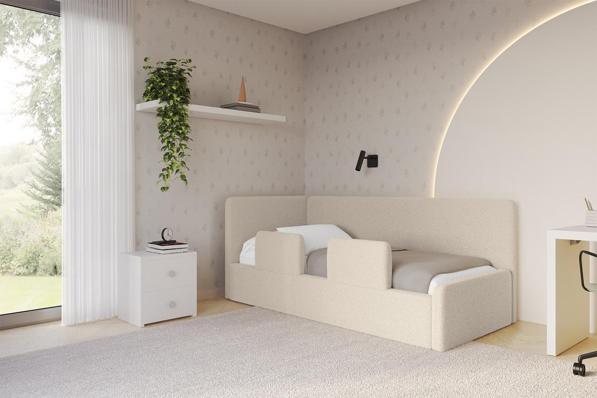 EINZELLBETT Jugendbett mit Bettkasten, Rechts - NORY 80x200 Dunkelbeige - Taupe, Holzwerkstoff/Textil (80/200cm) - ALTDECOR
