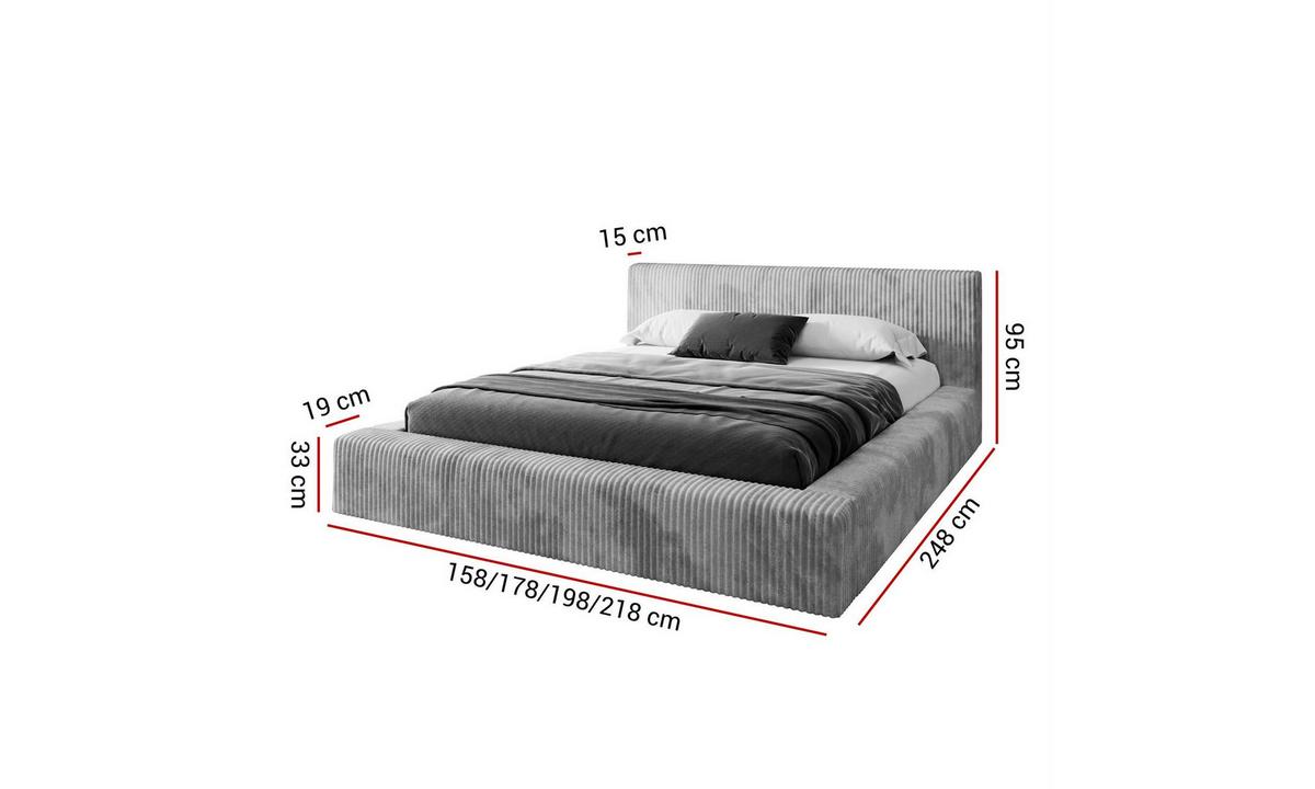 POLSTERBETT TILIA LUX 180x200 cm Tilia 86, 34 Holzlatten, Kopfteil 95 cm - Hellgrau, Textil (180/200cm) - Lookway