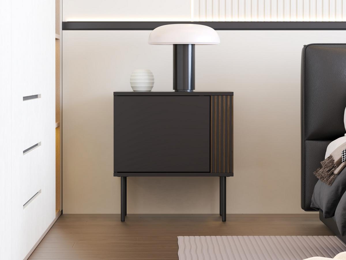 NACHTTISCH 1D 53 Notte 04 - Nussbaumfarben/Schwarz, Holzwerkstoff/Metall (53/57/37cm) - MIRJAN24