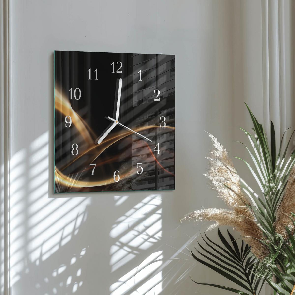 WANDUHR aus Glas 30x30 cm - Abstrakte Linien - Goldfarben, Glas (30/30/0.4cm) - TULUP