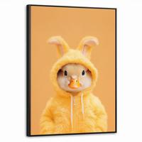 LEINWAND Bilder mit Rahmen - Osterhase - Kostüm - Ente - 70x100 - Gelb, Textil (70/100cm) - MuchoWow