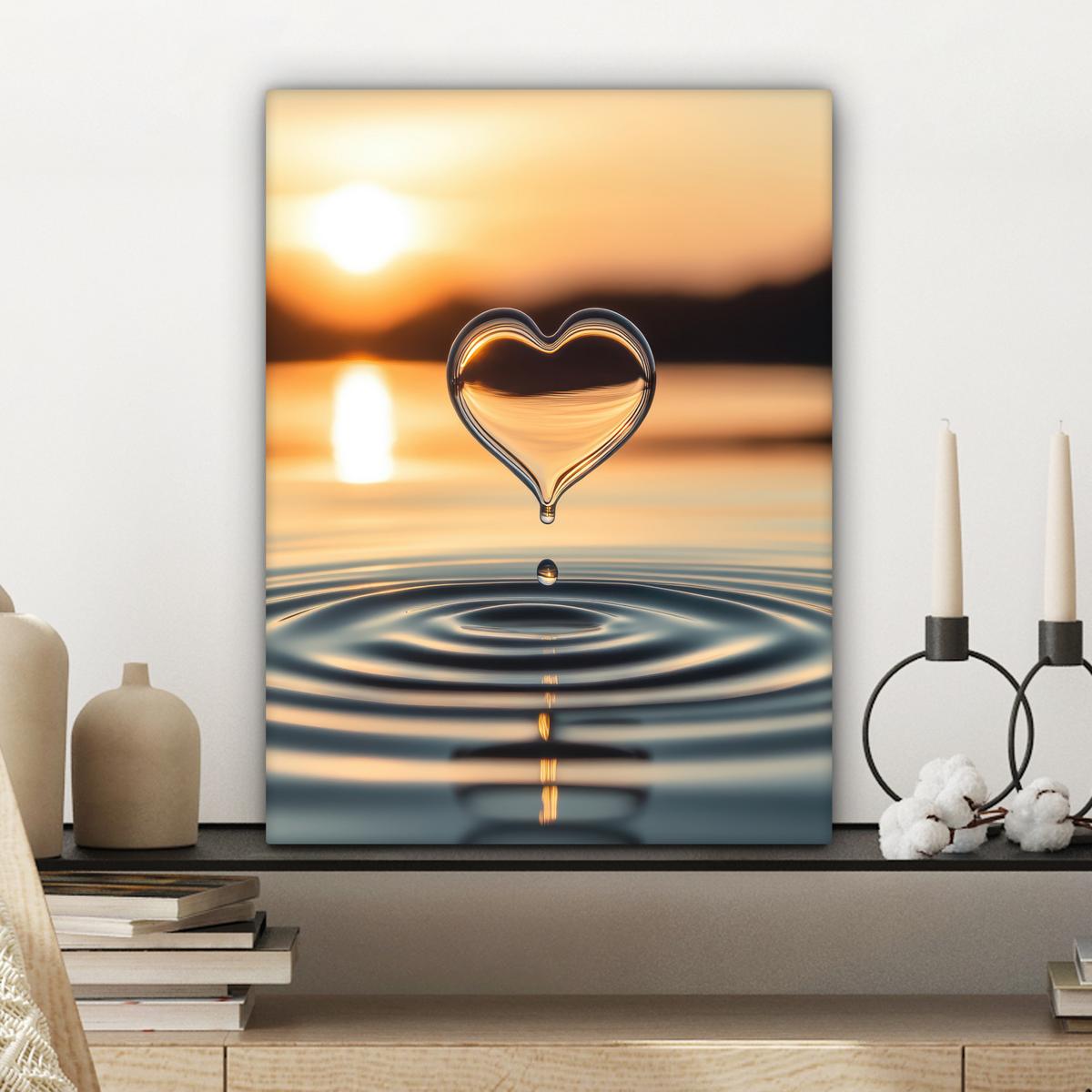 LEINWANDBILD Herz - Wasser - Sonnenuntergang - Natur - Zen Room Decor 30x40 cm - Bernsteinfarben, Textil (30/40cm) - MuchoWow