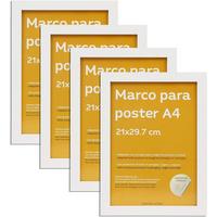 RAHMEN Set mit 4 aus MDF und Acrylglas Schutz und Aussteller für Fotografien, Bilder, Poster, Gemälde, Dekoration für Haus Farbe Weiß A4 - Weiß, Holz (21/3cm) - Nacnic