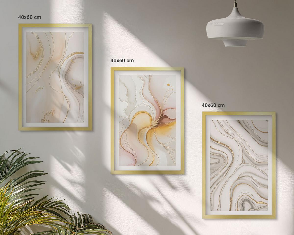 BILDER SET 3er Set - 40x60 cm Goldrahmen - Abstrakte warme Muster - Goldfarben, Kunststoff (40/60cm) - TULUP