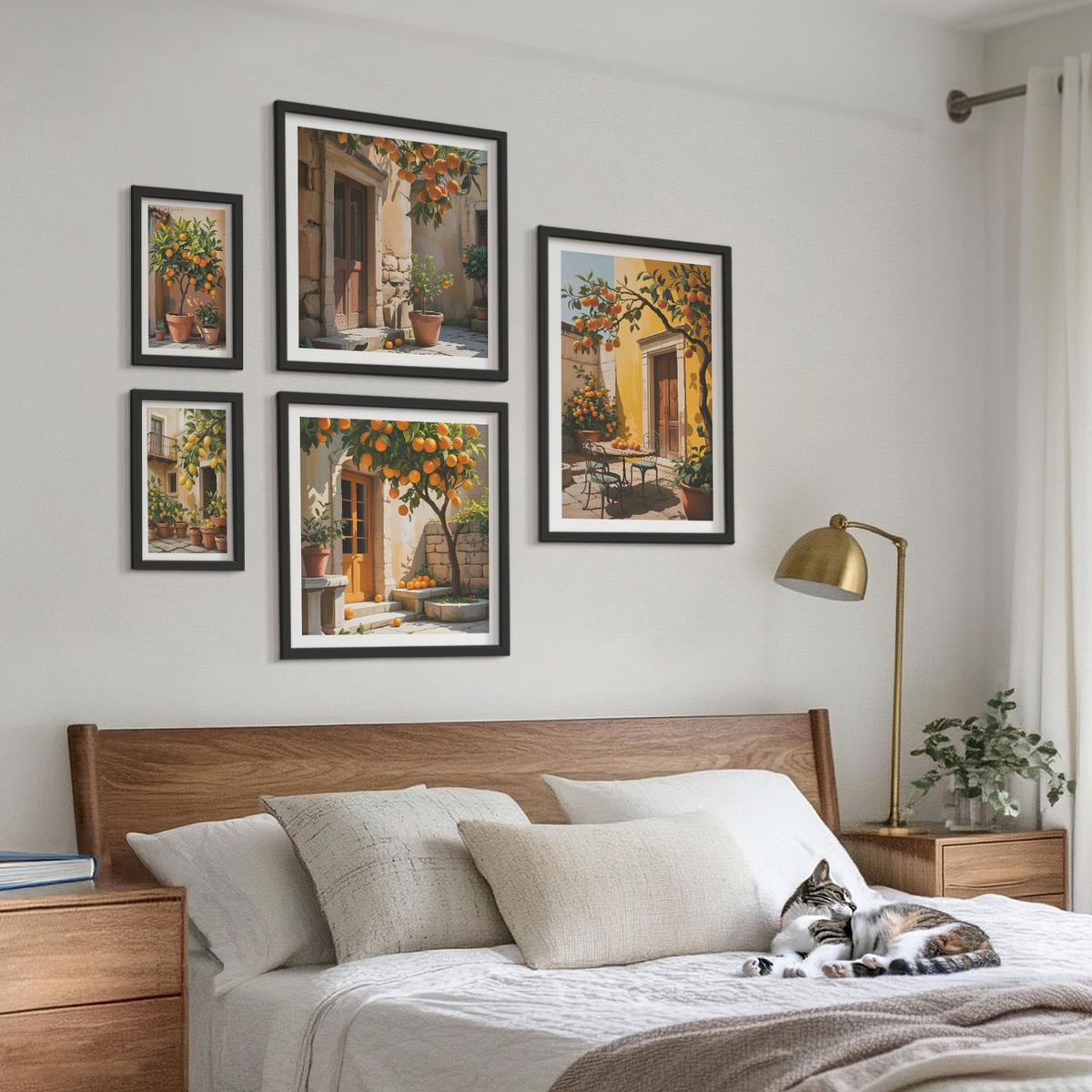 BILDER SET 5er Set - 50x50 cm & 20x30 cm & 40x60 cm Schwarzer Rahmen - Waldnebelporträt einer Frau - Schwarz, Kunststoff (40/60cm) - TULUP