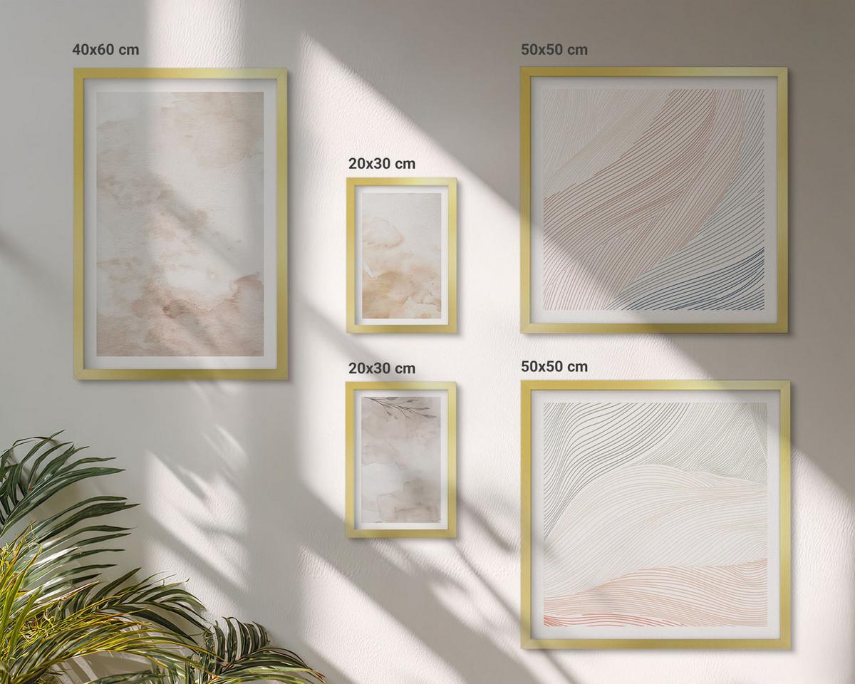 BILDER SET 5er Set - 50x50 cm & 20x30 cm & 40x60 cm Goldrahmen - Aquarellblätter in Pastellfarben - Goldfarben, Kunststoff (40/60cm) - TULUP