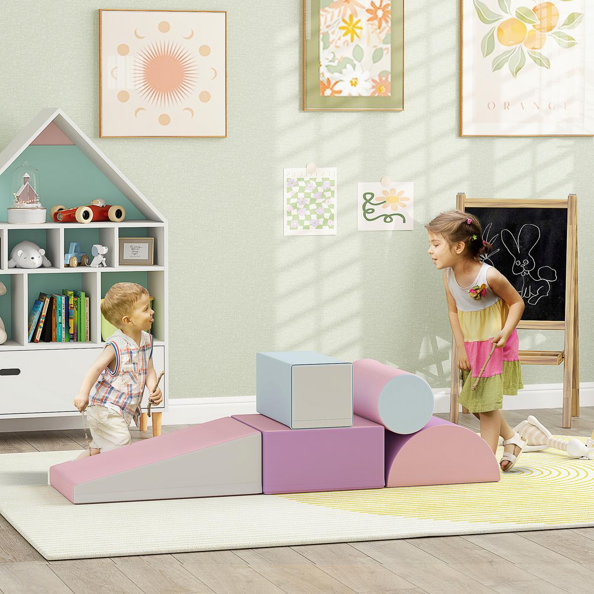 BAUSTEINSET 5er-Set Schaumstoff Bausteine Bauspielzeug für 1-3 Jahre alt Kinder - Pink, Kunststoff (40.6/20.3/40.6cm) - HOMCOM