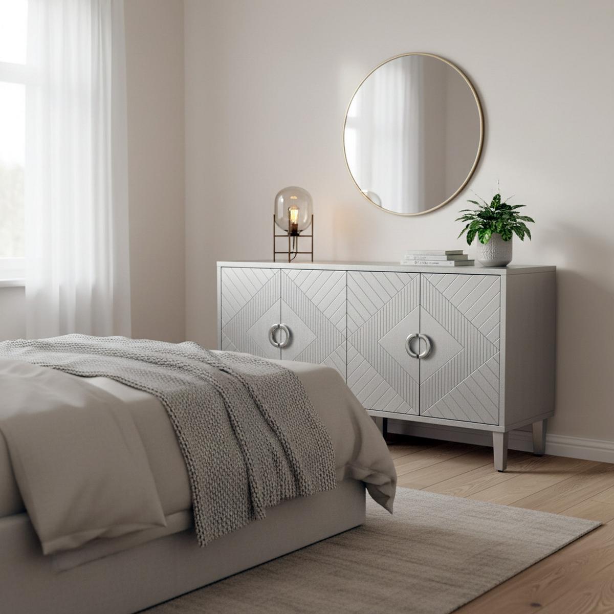 SIDEBOARD Grau Holzoptik mit 4 Türen & Kiefernholzbeinen - Grau, Holzwerkstoff (152/83/40cm) - Urban Meuble