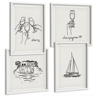 BILDER SET 4er Set - 50x50 cm & 40x60 cm Weißer Rahmen - Haus am Wasser, Toastsegelboot - Weiß, Kunststoff (50/50cm) - TULUP