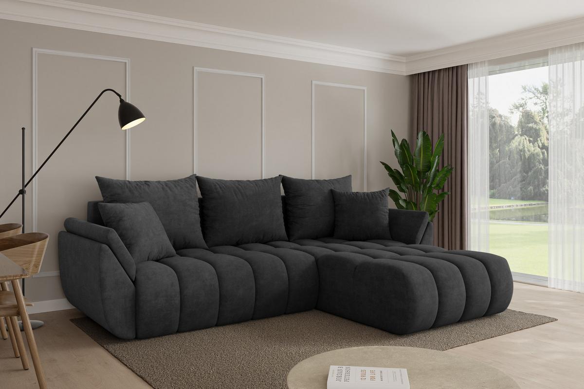 ECKSOFA mit Schlaffunktion Ottomane Rechts TOKO-L-v1 277x194x86 Dunkelgrau Velours - Anthrazit/Schwarz, Holzwerkstoff/Kunststoff (277/194cm) - ALTDECOR