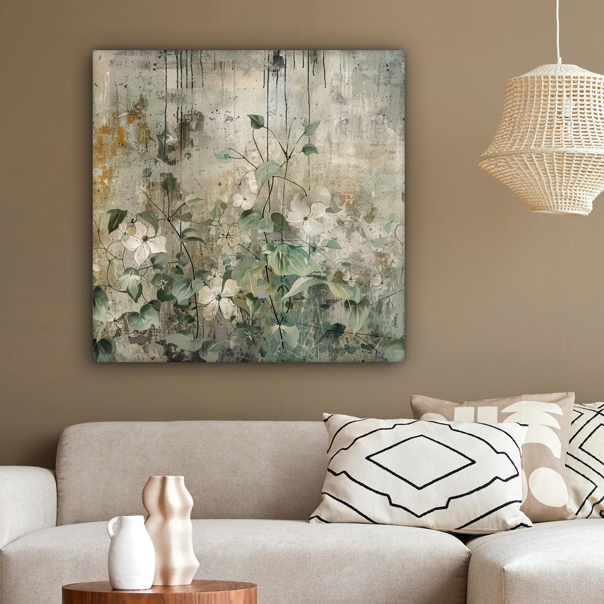 LEINWANDBILD Blumen - Blätter - Abstrakt - Modern Deko Groß 90x90 cm - Grau, Textil (90/90cm) - MuchoWow