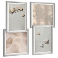 BILDER SET 4er Set - 50x50 cm & 40x60 cm Silberner Rahmen - Boho-Stranddekorationen aus Steinen - Silberfarben, Kunststoff (50/50cm) - TULUP