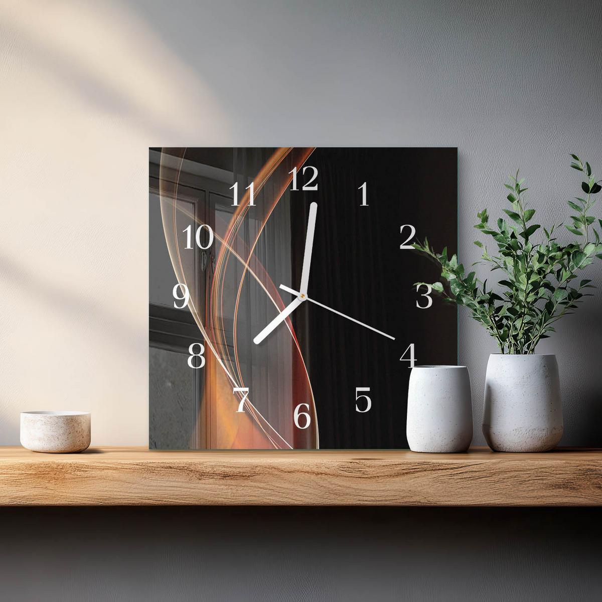 WANDUHR aus Glas 30x30 cm - Abstrakte Linien - Orange, Glas (30/30/0.4cm) - TULUP