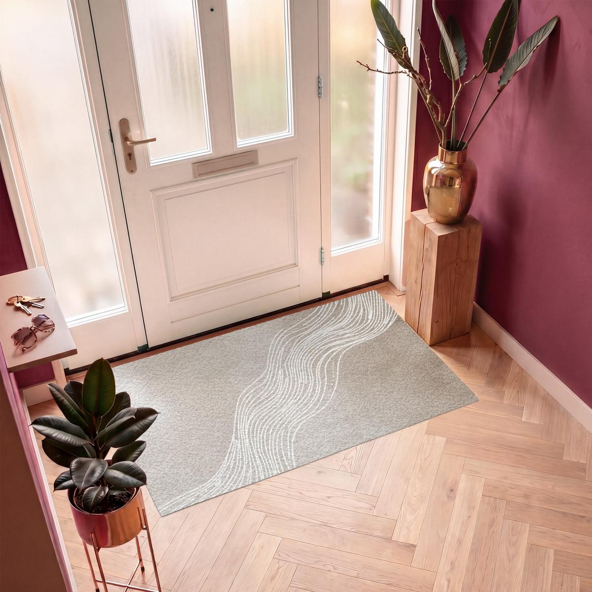 FUSSMATTE Wellenlinien - Fließend - Sandfarben Fußabtreter 150x90 cm - Beige, Kunststoff (150/0.4cm) - MuchoWow
