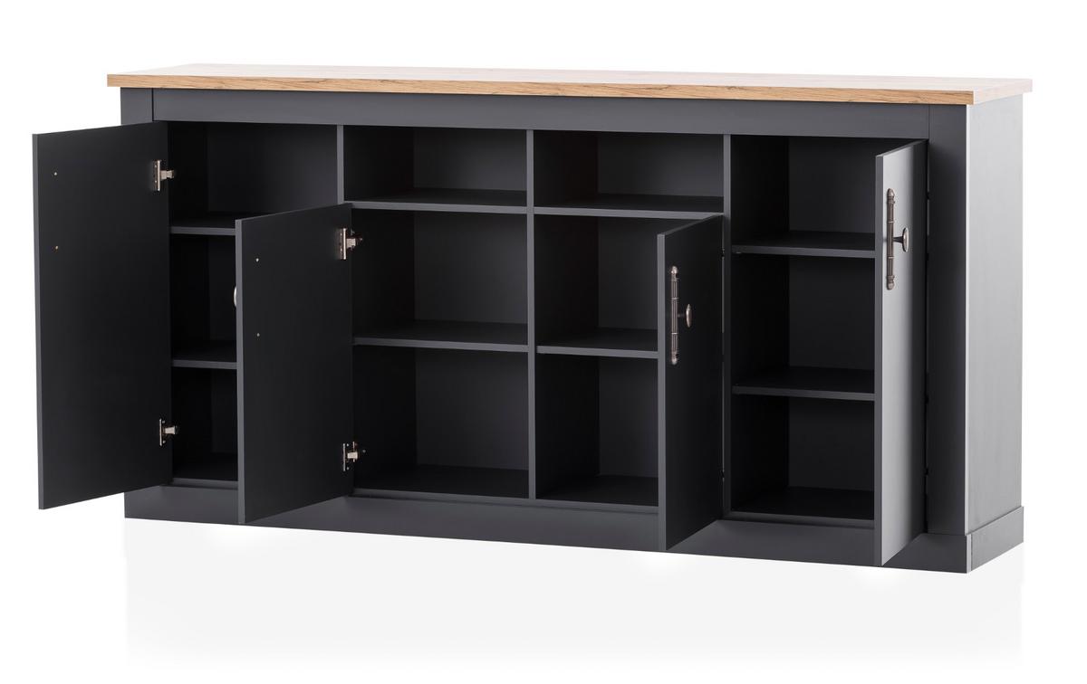 SIDEBOARD grau, Eiche Wotan, Landhaus 200 cm, Kommode mit Soft-Close - Silberfarben/Eiche Wotan, Holzwerkstoff/Kunststoff (200/104/45cm) - Furn.Design