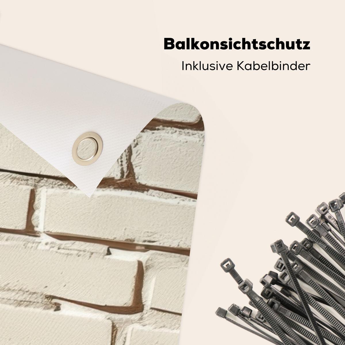 BALKON-SICHTSCHUTZ Ziegel - Wand - Licht - Weiß Balkon Deko 300x130 cm - Creme, Kunststoff (300/130cm) - MuchoWow