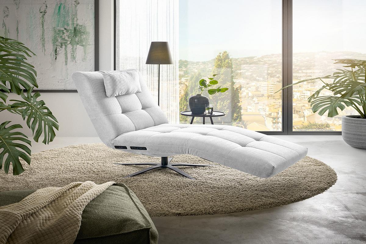 RELAXLIEGE LETICIA Weiß Cord Drehbar (360°), Relaxfunktion - Schwarz/Weiß, Textil/Metall (82/115/156cm) - KAWOLA