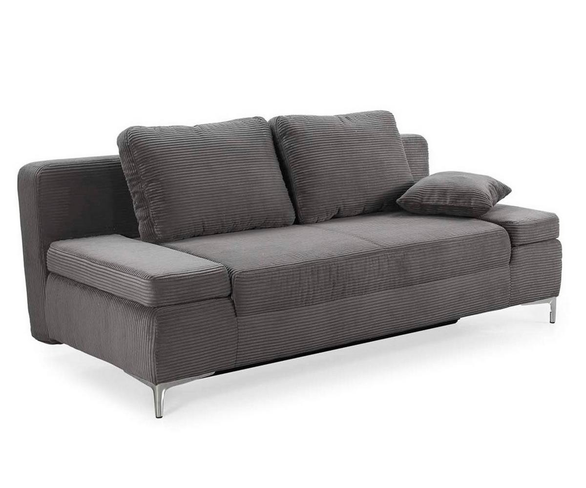 SCHLAFSOFA mit Bettkasten, Federkern, Armlehnen verstellbar B202/T103/H89 cm, Liegefläche 144x198 cm, Cord Dunkelgrau / 15204 - Chromfarben/Dunkelgrau, Textil/Metall (202/89/103cm) - luma-home