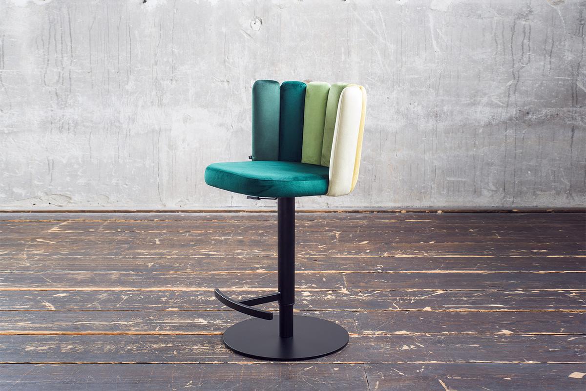BARHOCKER JADA Grün Velvet Drehbar (360°), Höhenverstellbar (1er-Set) - Grün, Kunststoff/Textil (55/85/53cm) - KAWOLA