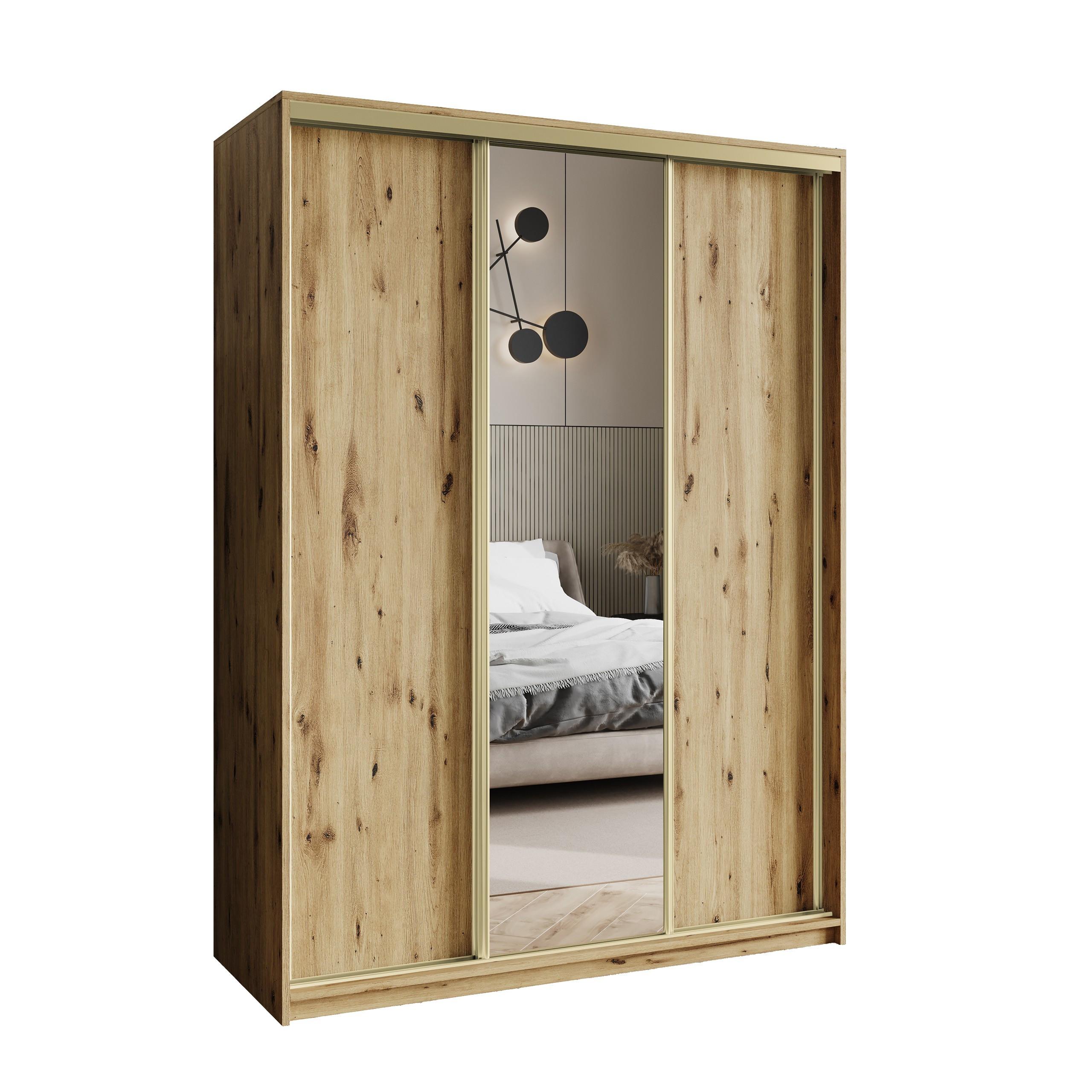SCHWEBETÜRENSCHRANK TAVI 150/205/60 cm 3-türig mit Spiegel Eiche Artisan - Eiche Artisan, Holzwerkstoff (150/205/60cm) - MASSENO