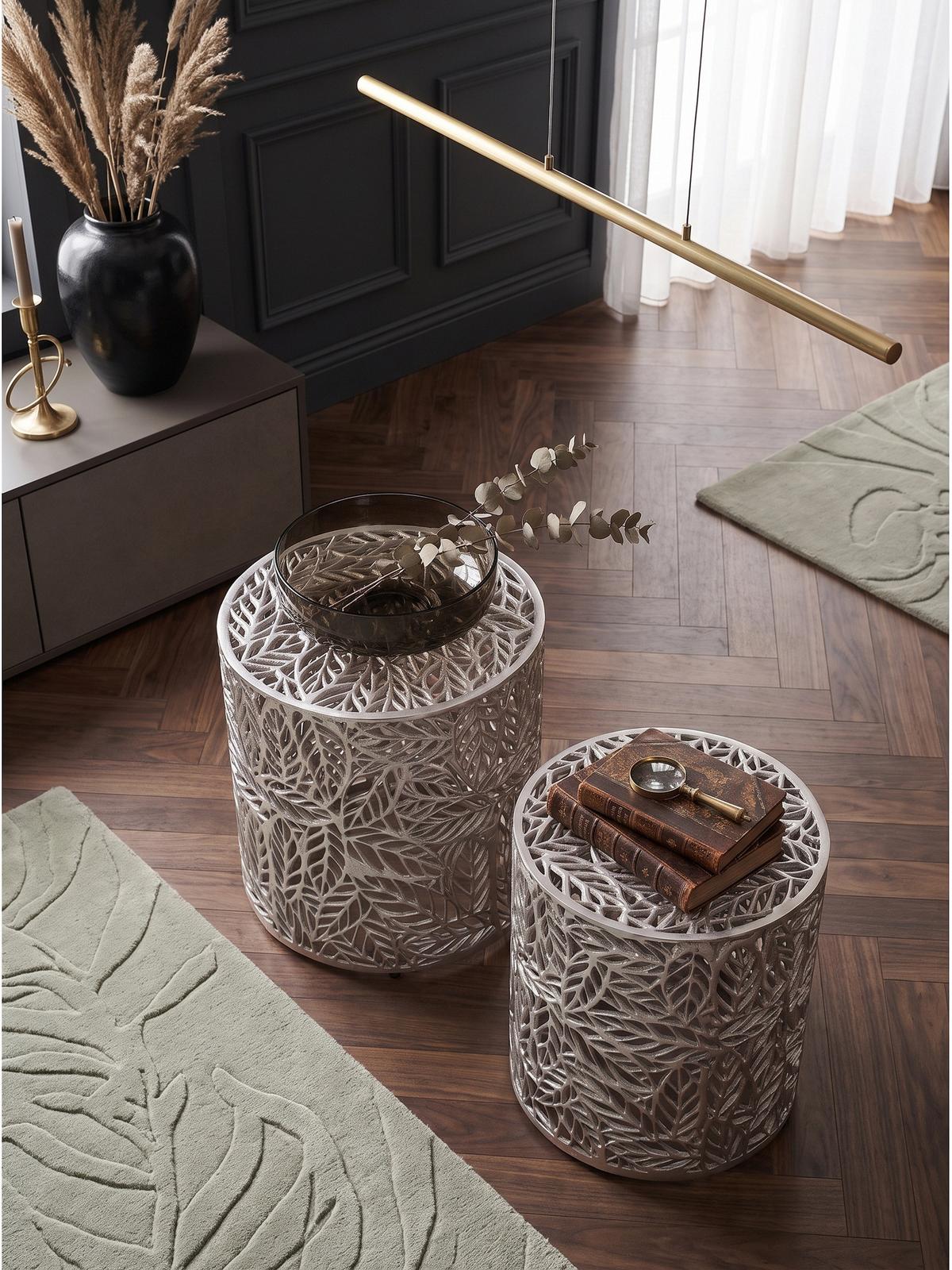 BEISTELLTISCHE 2er-Set RIAZA, Aluminium, Silber, Ø 41 x 42 cm - Silberfarben, Metall (41/41/42cm) - KADIMA DESIGN