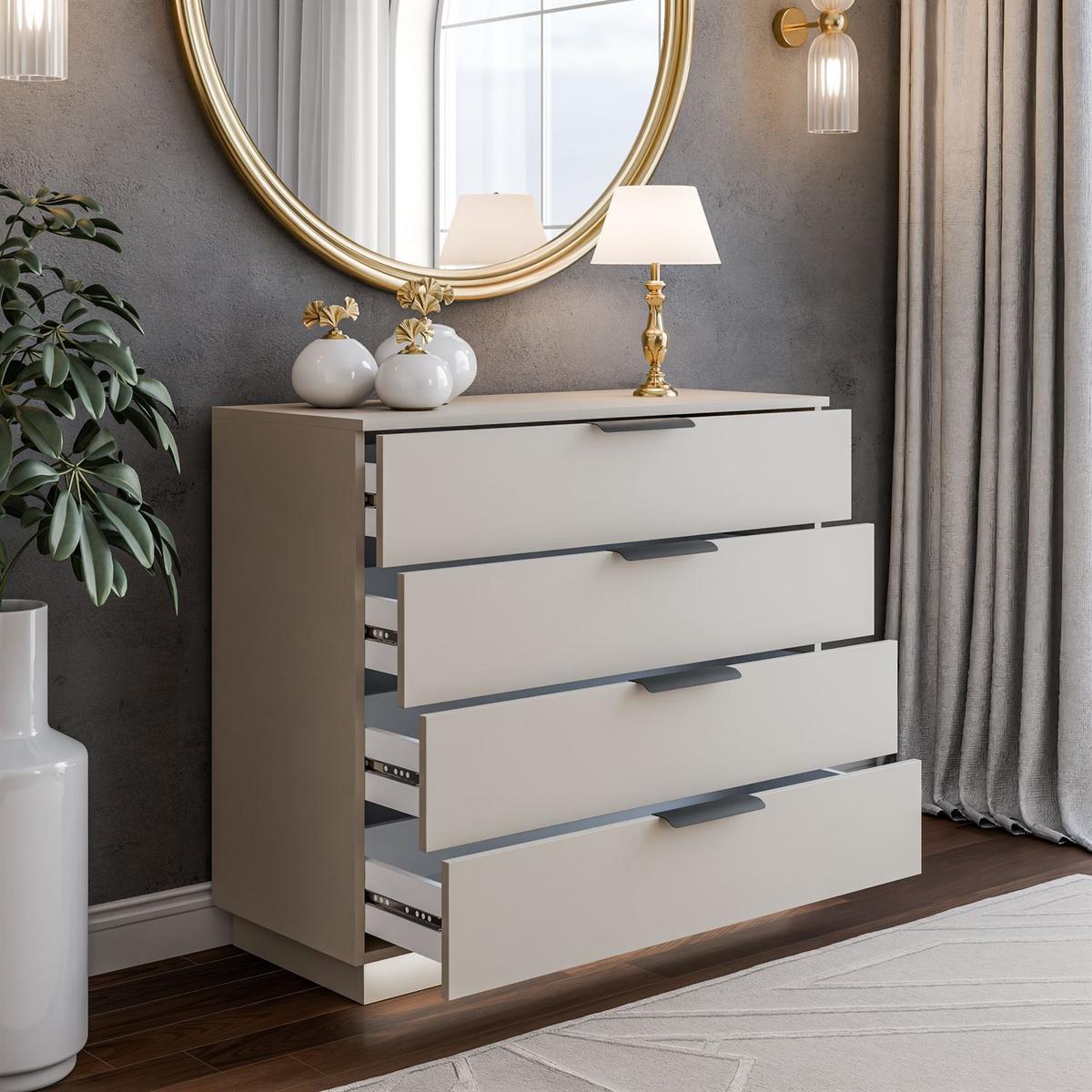 KOMMODE LINA KASCHMIR 95 mit LED-Beleuchtung auf Sockel Schwarz - Kaschmir, Holzwerkstoff (95/84/40cm) - Lookway