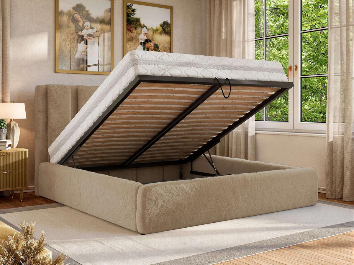 POLSTERBETT SAVINO CLASSIC 160/200 - Beige Plüsch - Multipocket-Matratze - Beige, Textil (160/200cm) - MKS