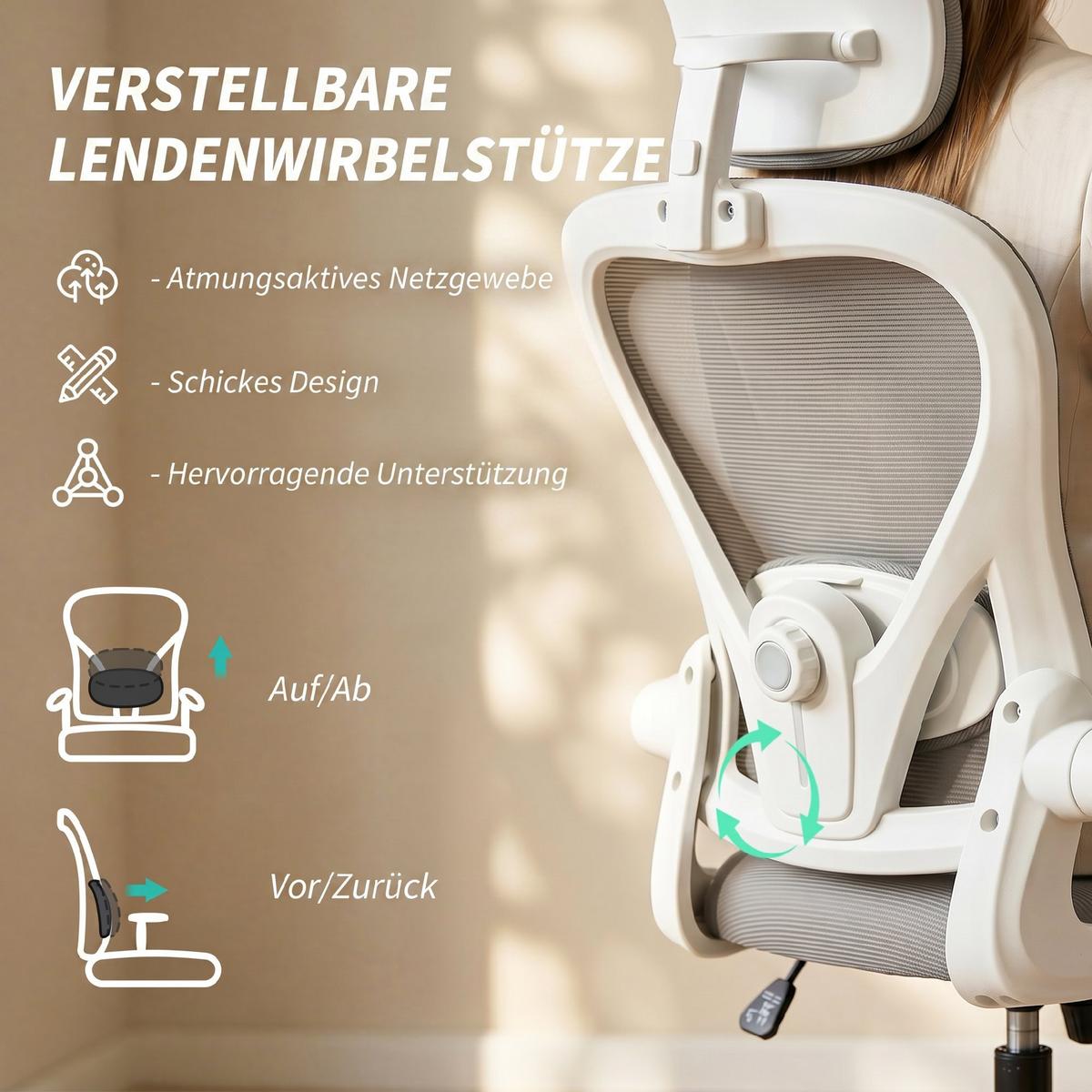BÜROSTUHL Polyester Kunststoff Grau - Weiß/Grau, Kunststoff/Textil (63/125/64cm) - HOMCOM