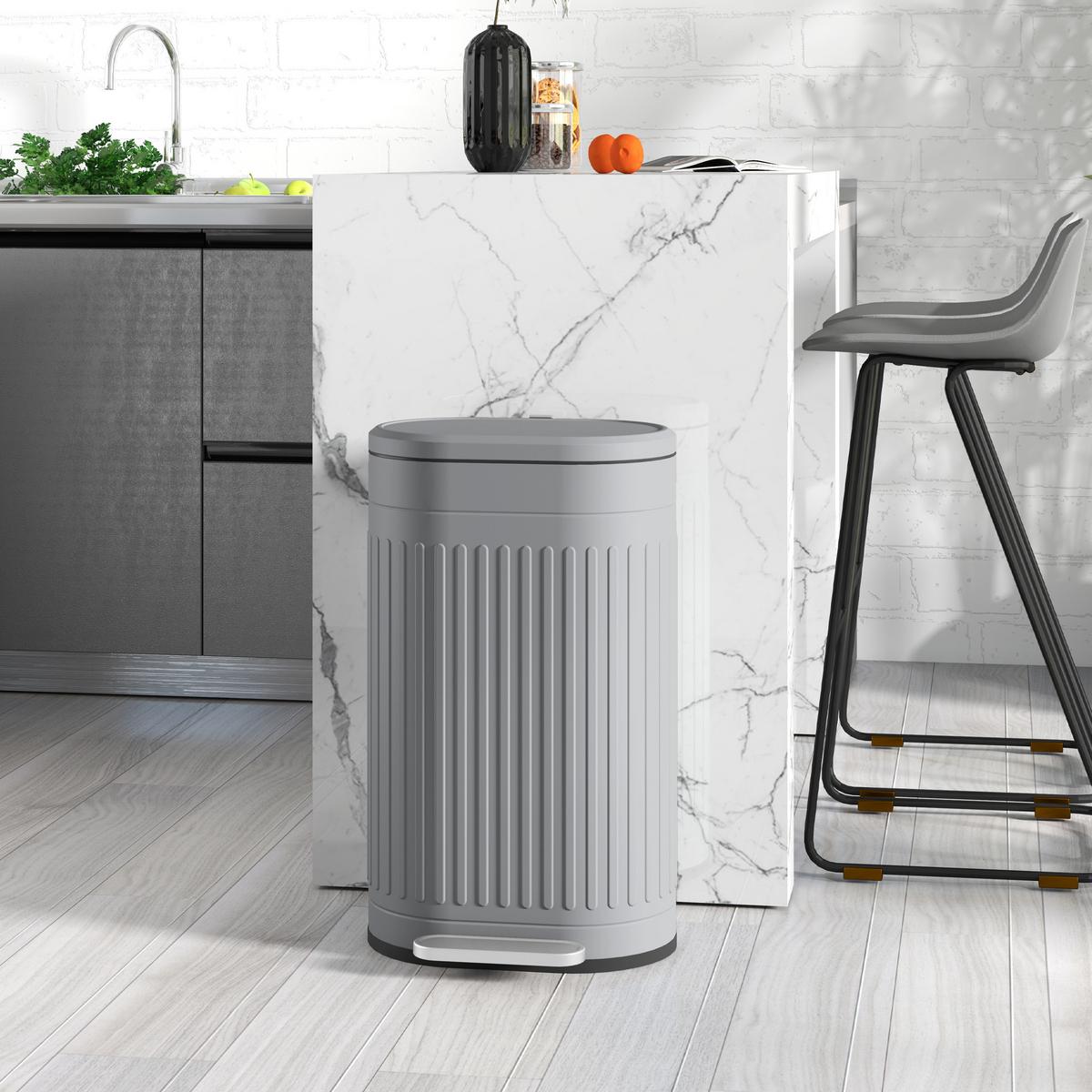 MÜLLEIMER 30l, Metall Kunststoff Grau - Grau, Metall (31.2/60.8/36.5cm) - HOMCOM