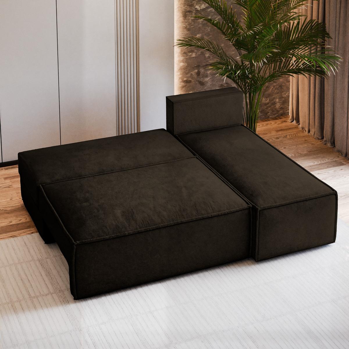 ECKSOFA BRISO M Braun Velours-Stoff mit Schlaffunktion - Braun/Grau, Holz/Kunststoff (200/140cm) - MASSENO