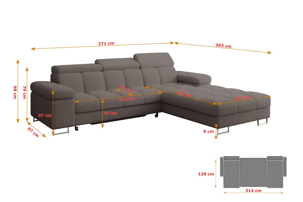 ECKSOFA mit Schlaffunktion Ottomane Rechts COMA L 271x203x79 Braun Bouclé - Dunkelbraun, Holzwerkstoff/Textil (203/271cm) - ALTDECOR
