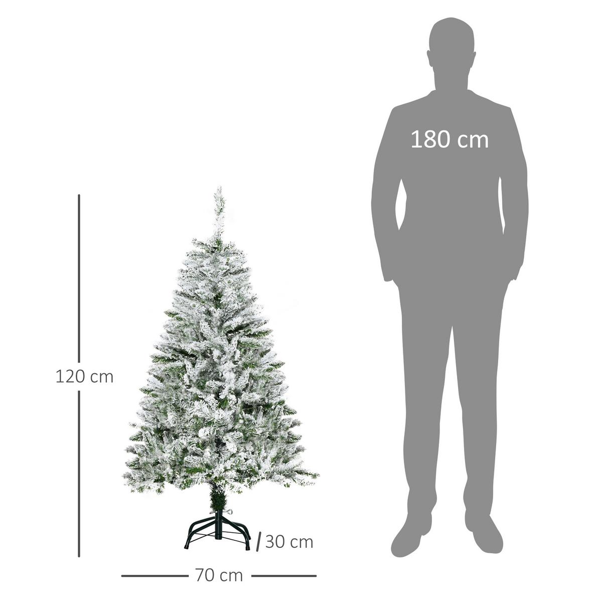KÜNSTLICHER Weihnachtsbaum, 120 cm Kunstkiefer mit Kunstschnee, Indoor - Weiß/Grün, Kunststoff (120cm) - HOMCOM