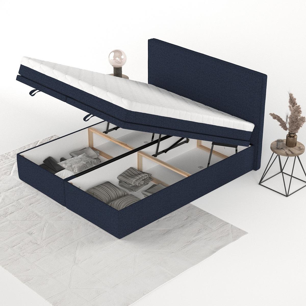 BOXBETT Zalla 160/200 cm Marineblau im Riva Stoff - Schwarz/Dunkelblau, Holz/Holzwerkstoff (160/200cm) - AltaBeds
