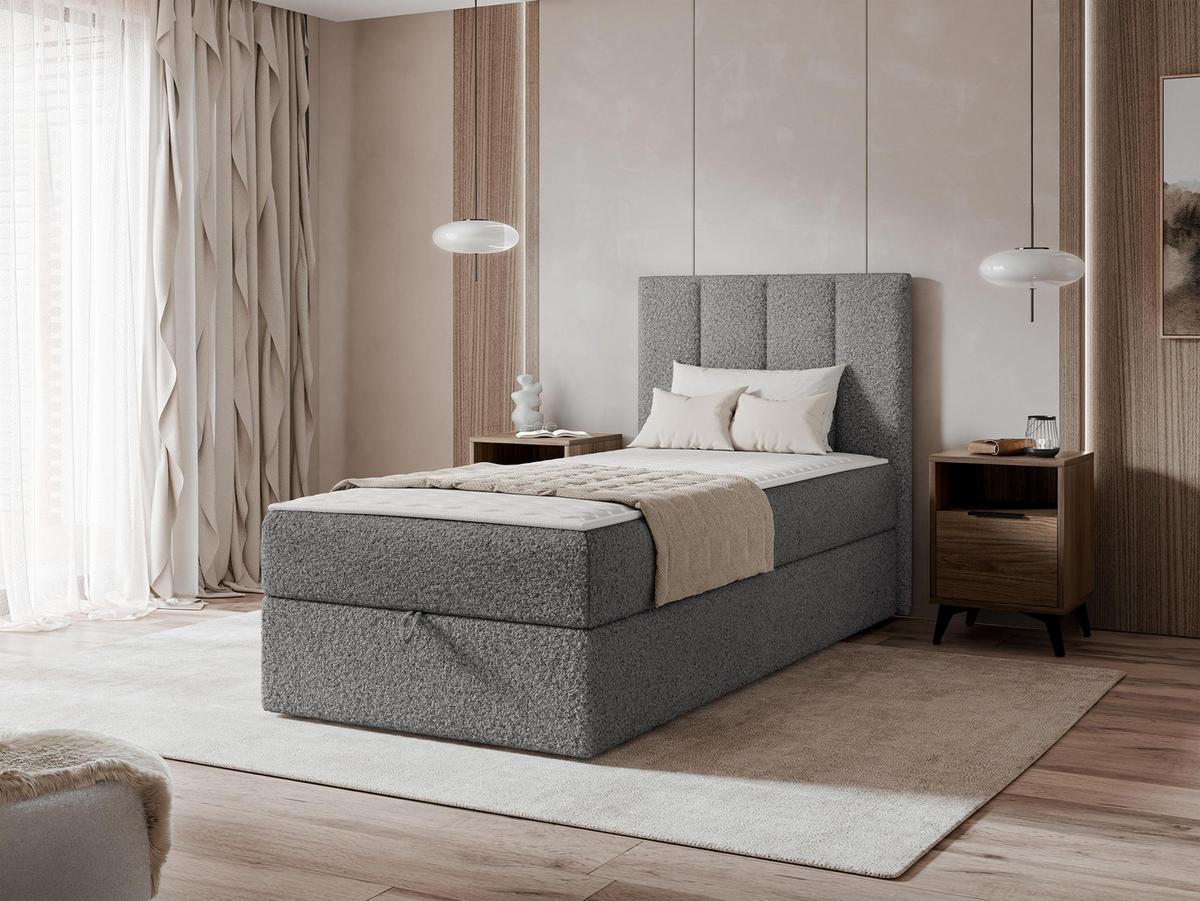 BOXBETT Rebos Single Boucle - H3 - Grau, Holz/Textil (80/200cm) - MIRJAN24