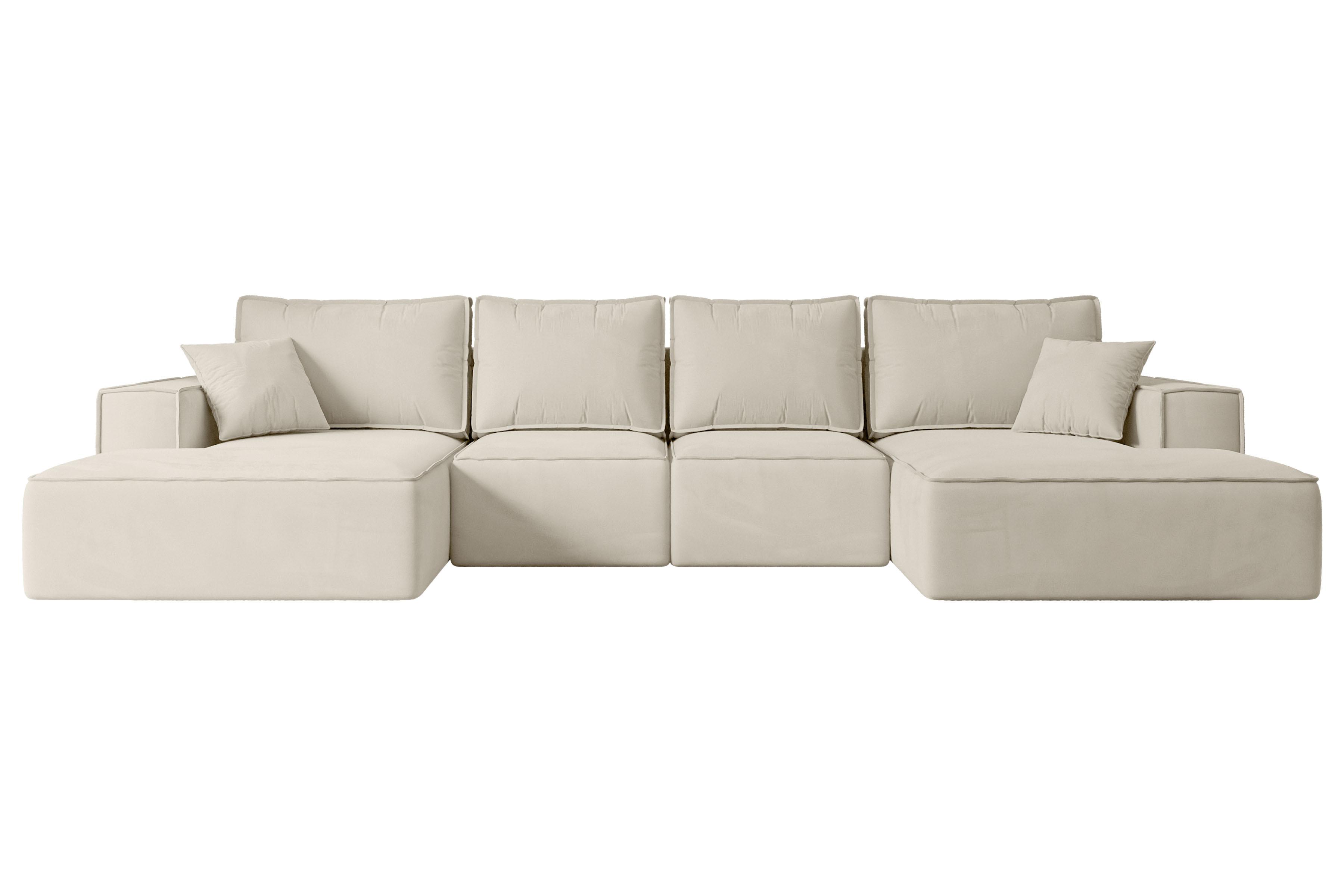 WOHNLANDSCHAFT mit Schlaffunktion und Bettkasten SIERRA-U-S - 349x161x87 cm Beige Velours - Beige/Schwarz, Holzwerkstoff/Kunststoff (349/87/161cm) - ALTDECOR