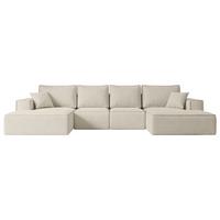 WOHNLANDSCHAFT mit Schlaffunktion und Bettkasten SIERRA-U-S - 349x161x87 cm Beige Velours - Beige/Schwarz, Holzwerkstoff/Kunststoff (349/87/161cm) - ALTDECOR