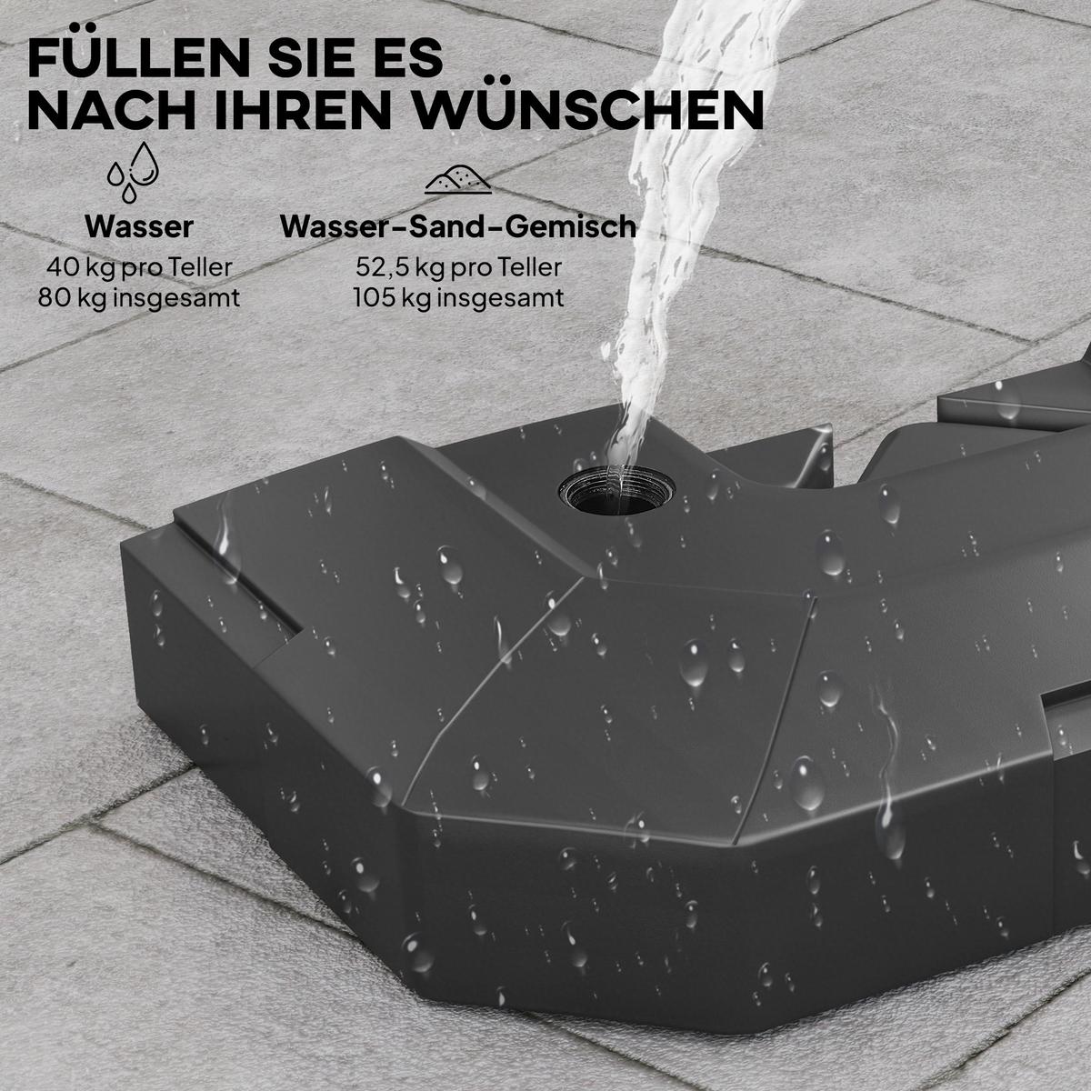 SCHIRM-GEWICHTE mit Wasser/Sand befüllbar, Schwarz - Schwarz, Kunststoff (101/101cm) - Outsunny