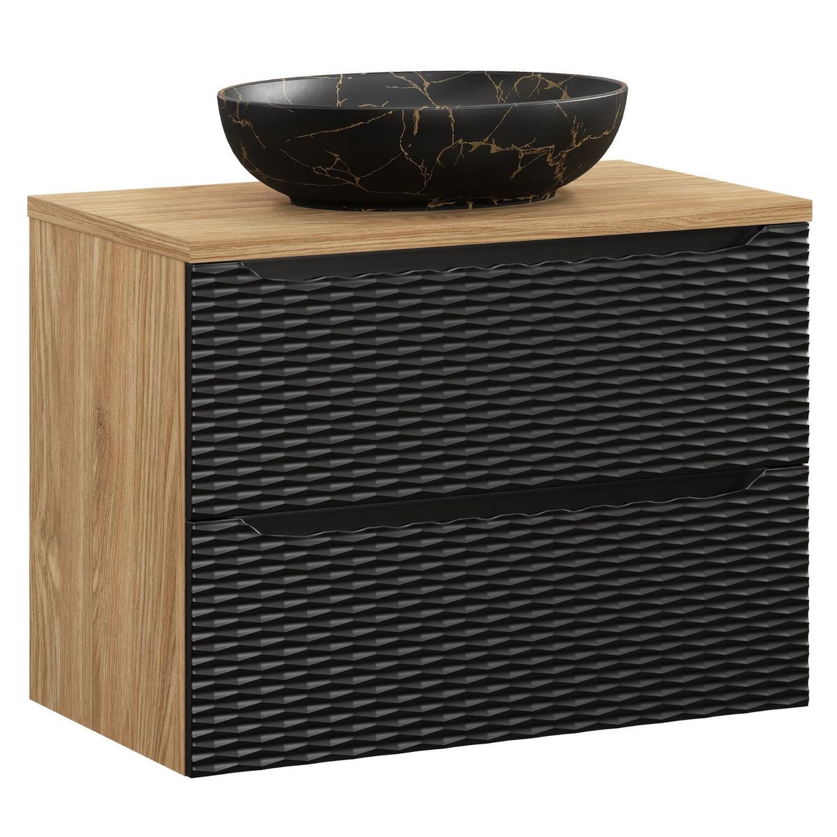 WASCHBECKENUNTERSCHRANK Ocean 2 Schubladen Schwarz Matt mit Eiche - 80 x 46 x 59 cm - Eichefarben/Schwarz, Holz (80/59/46cm) - Badplaats