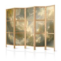 PARAVENT Japanischer 5-tlg 225x172 cm Wolken Abstraktion - Gelb, Holz/Textil (225/172/3cm) - Muralo