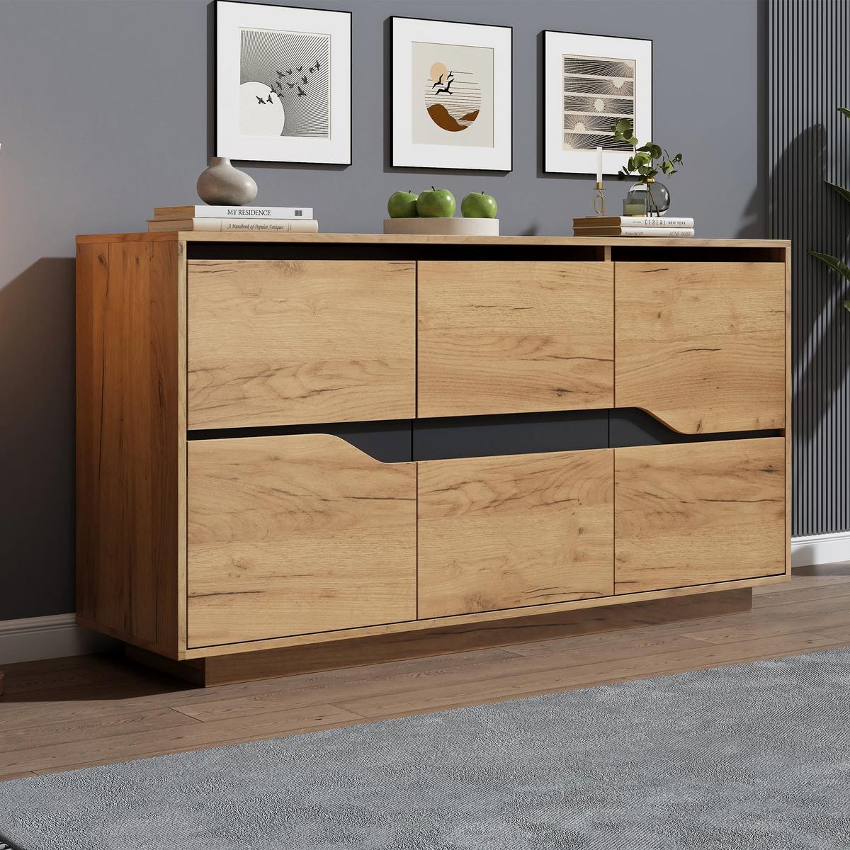 INDUSTRIE-SIDEBOARD in Holzoptik und Schwarz, 3 Türen - Beige, Textil (40/70/140cm) - Urban Meuble