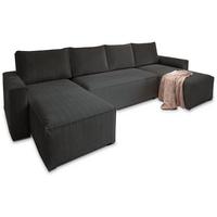 WOHNLANDSCHAFT ASPRA Schwarz Kordstoff mit Schlaffunktion - Schwarz/Grau, Holz/Kunststoff (295/85/140cm) - MASSENO