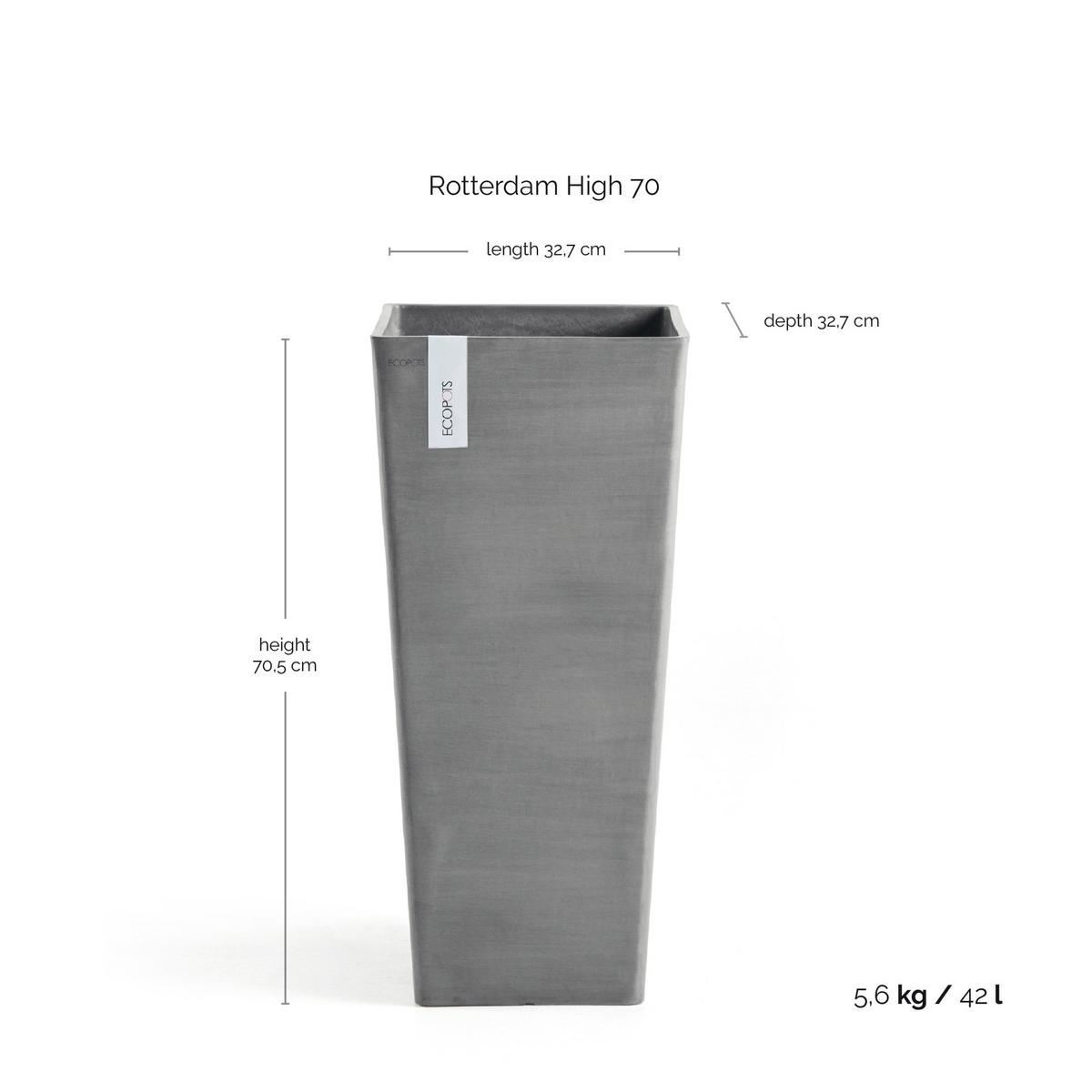 BLUMENTOPF Rotterdam High 32,7/32,7/70,5 cm Grau - Grau, Kunststoff (32.7/70.5cm) - Ecopots
