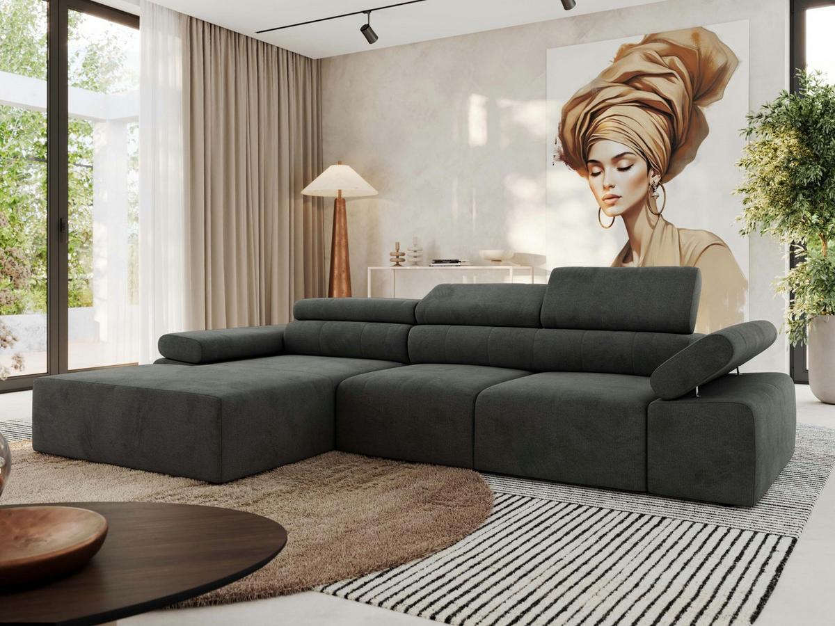 ECKSOFA RILASSO L Dunkelgrau Velvet - links - Dunkelgrau/Schwarz, Kunststoff/Textil (296/174cm) - MKS