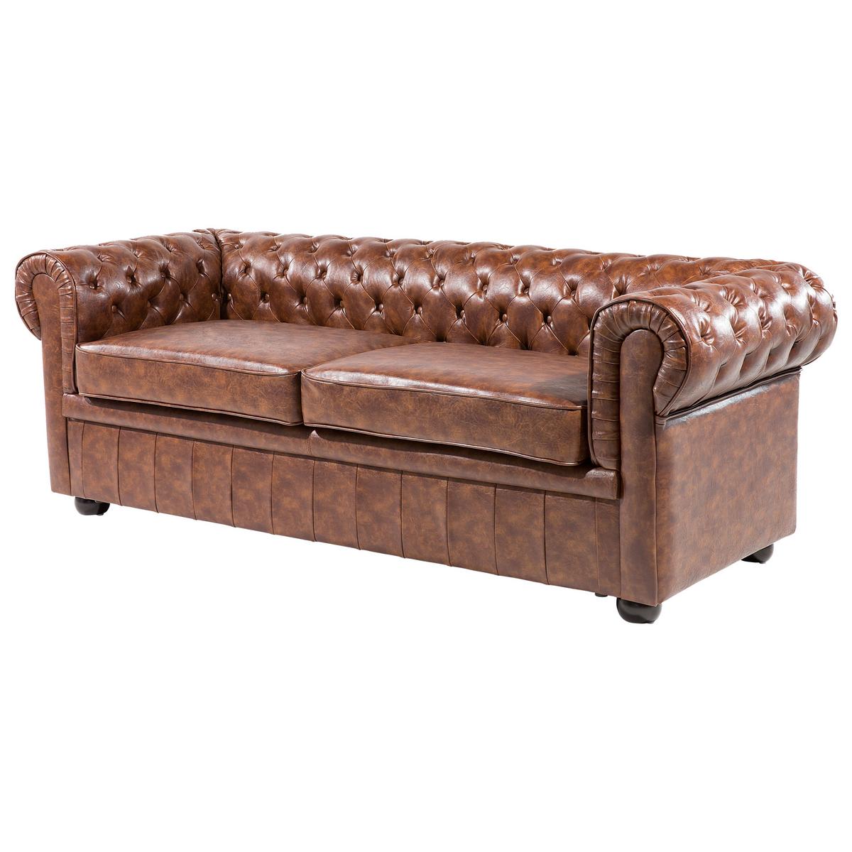 SOFA Kunstleder Goldbraun Chesterfield - Goldfarben, Kunststoff/Textil (195/70/75cm) - Beliani