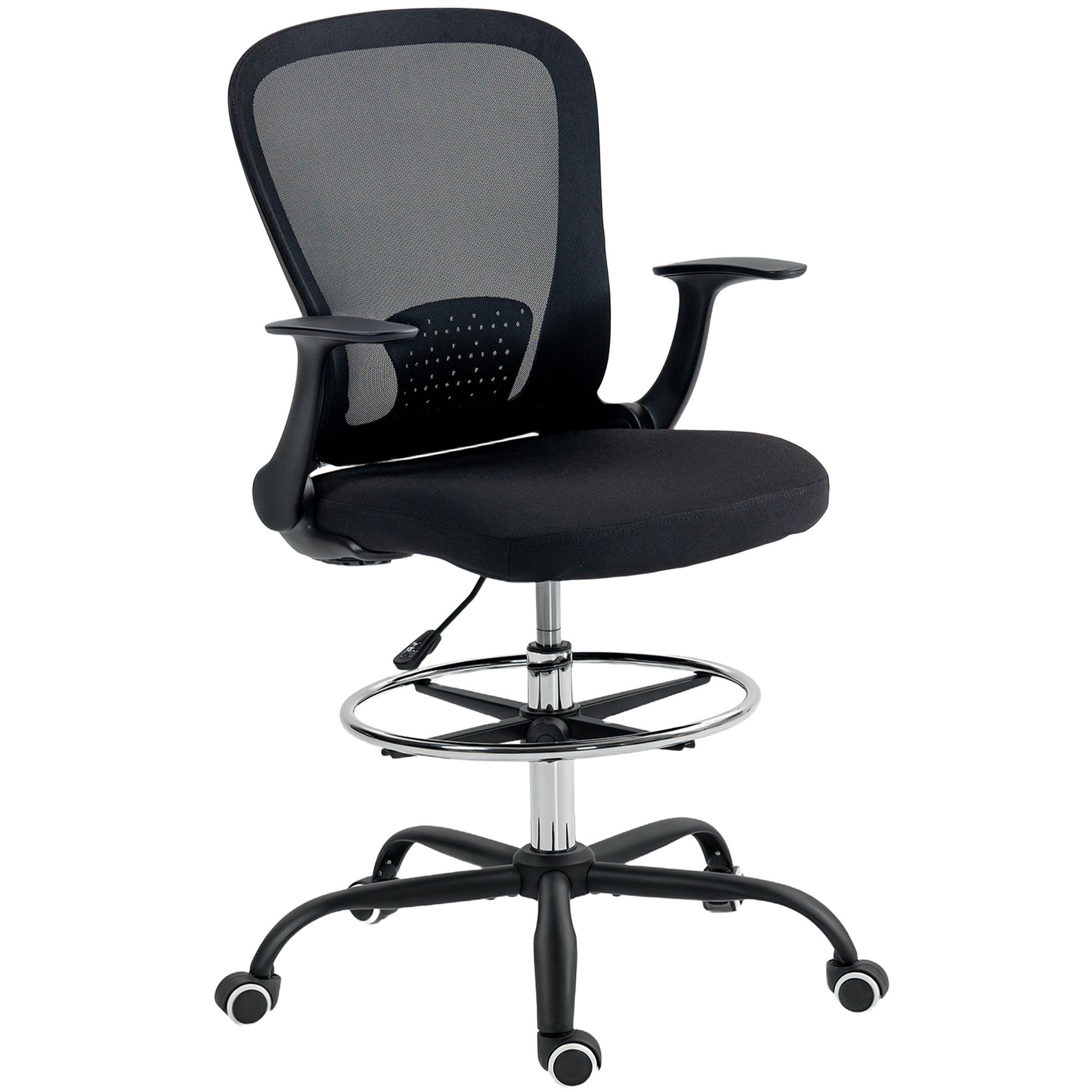BÜROSTUHL Schreibtischstuhl mit verstellbarer Fußring Lendenwirbelstütze Schwarz - Schwarz, Textil (59/119/62cm) - HOMCOM