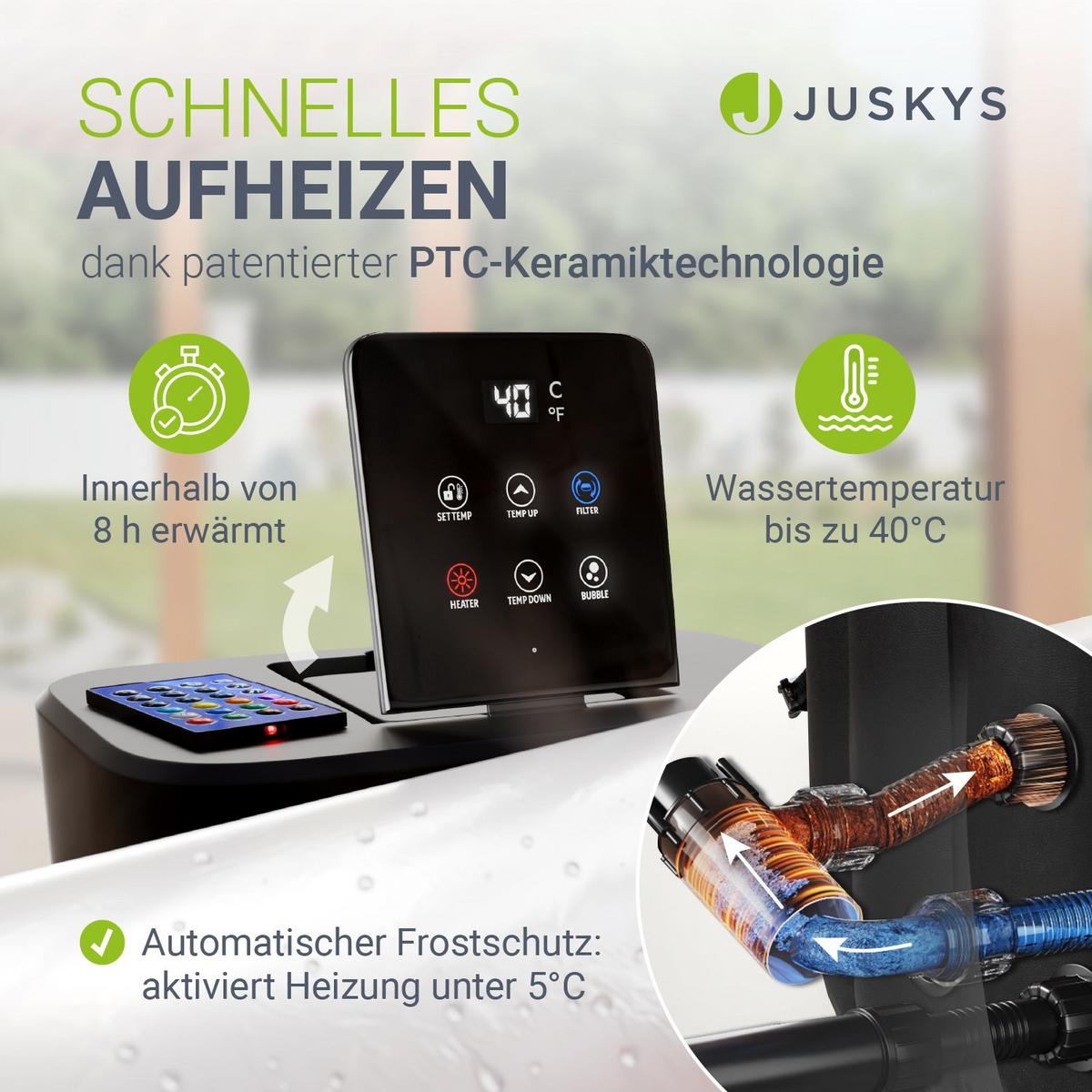 WHIRLPOOL SpaLuxe LED 185x185x65 cm schwarz/weiß - Schwarz, Kunststoff (185/65/185cm) - Juskys