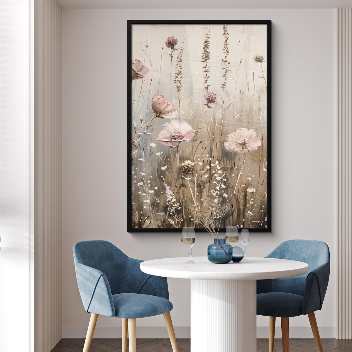 POSTER MIT RAHMENGERAHMTES BILD Blumen - Rosa - Modern - Beige Bilderleiste 80x120 cm - Beige, Papier (80/120cm) - MuchoWow